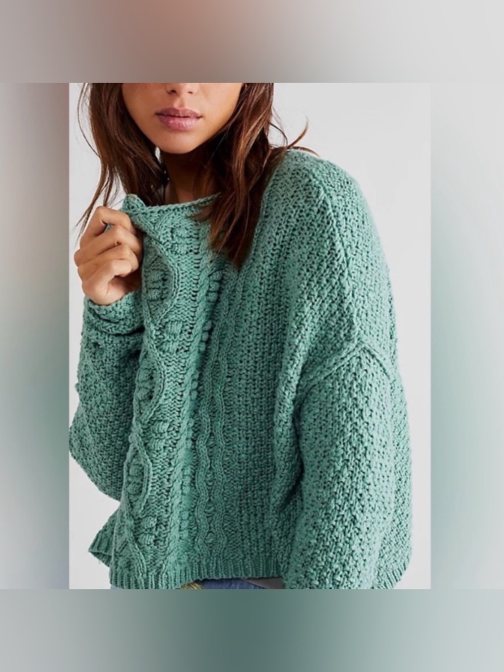 New Free People Changing Tides Pullover Cable Knit Sweater ~ Sage